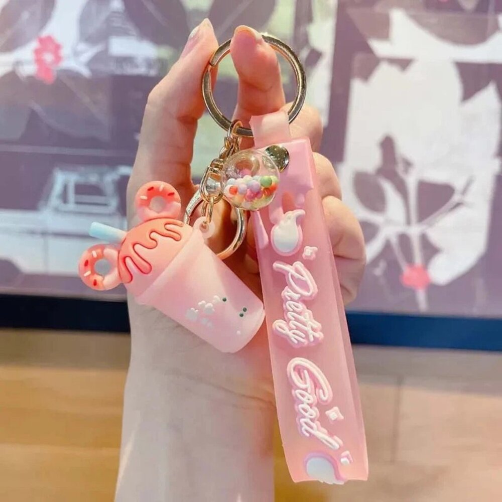 Pink Kawaii Keychain Cute Mouse Ear Donut Milkshake Bag Charm NEW